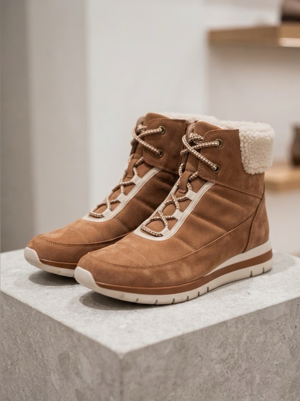 Soul by Naturalizer Tan Lace Up Shearling Cuff Ankle Boots / Booties Size 9.5